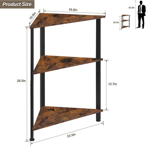 رف زاوية صغير، خزانة كتب ذات 3 طبقات، حامل رف زاوية قائم عتيق، عرض الزاوية ورف تخزين لغرفة النوم، وغرفة المعيشة، والمطبخ، والحمام، والمدخل، والمكتب، ومساحة صغيرة باللون البني in Kuwait