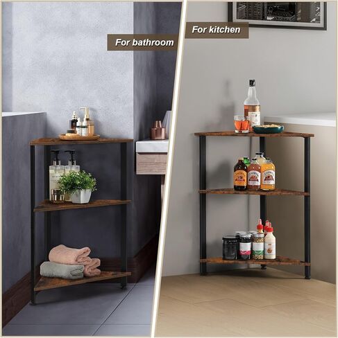 رف زاوية صغير، خزانة كتب ذات 3 طبقات، حامل رف زاوية قائم عتيق، عرض الزاوية ورف تخزين لغرفة النوم، وغرفة المعيشة، والمطبخ، والحمام، والمدخل، والمكتب، ومساحة صغيرة باللون البني in Kuwait