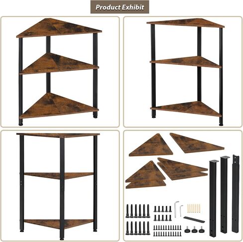 رف زاوية صغير، خزانة كتب ذات 3 طبقات، حامل رف زاوية قائم عتيق، عرض الزاوية ورف تخزين لغرفة النوم، وغرفة المعيشة، والمطبخ، والحمام، والمدخل، والمكتب، ومساحة صغيرة باللون البني in Kuwait