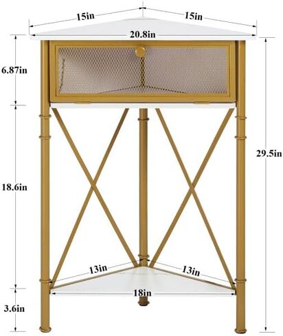 VECELO Corner Cabinet/Table, 3-Tier Display Shelves with Protection Door Metal Frame Storage Shelf Organizer for Small Space, Living Room, Kitchen, Bathroom, Brown in Saudi Arabia