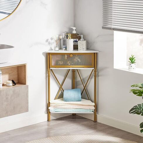 VECELO Corner Cabinet/Table, 3-Tier Display Shelves with Protection Door Metal Frame Storage Shelf Organizer for Small Space, Living Room, Kitchen, Bathroom, Brown in Saudi Arabia