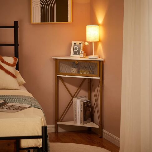 VECELO Corner Cabinet/Table, 3-Tier Display Shelves with Protection Door Metal Frame Storage Shelf Organizer for Small Space, Living Room, Kitchen, Bathroom, Brown in Saudi Arabia
