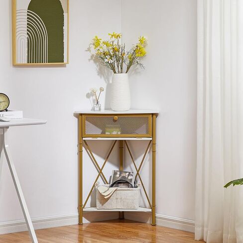 VECELO Corner Cabinet/Table, 3-Tier Display Shelves with Protection Door Metal Frame Storage Shelf Organizer for Small Space, Living Room, Kitchen, Bathroom, Brown in Saudi Arabia