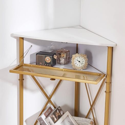 VECELO Corner Cabinet/Table, 3-Tier Display Shelves with Protection Door Metal Frame Storage Shelf Organizer for Small Space, Living Room, Kitchen, Bathroom, Brown in Saudi Arabia