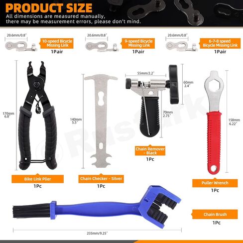 12Pcs Bike Chain Repair Tool Kit, Bike Link Pliers, Bike Chain Breaker Splitter, Bike Chain Wear Indicator, Bike Crank Extractor, Brush, Bicycle Chain Links for 6/7/8/9/10 Speed Bike Repair in Saudi Arabia