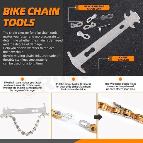 12Pcs Bike Chain Repair Tool Kit, Bike Link Pliers, Bike Chain Breaker Splitter, Bike Chain Wear Indicator, Bike Crank Extractor, Brush, Bicycle Chain Links for 6/7/8/9/10 Speed Bike Repair in Saudi Arabia