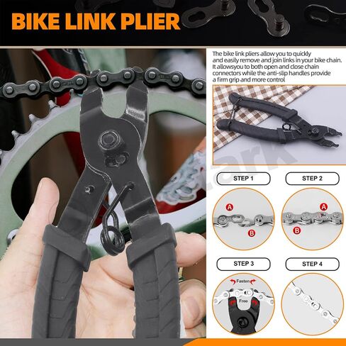 12Pcs Bike Chain Repair Tool Kit, Bike Link Pliers, Bike Chain Breaker Splitter, Bike Chain Wear Indicator, Bike Crank Extractor, Brush, Bicycle Chain Links for 6/7/8/9/10 Speed Bike Repair in Saudi Arabia