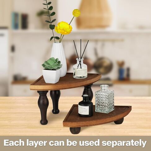 Corner Counter Shelf, 2-Tier Stackable Wood Risers for Display Decorative, Farmhouse Pedestal Stand, Bathroom Kitchen Counter Organizer Soap Dispenser Tray and Sponge Holder in Saudi Arabia
