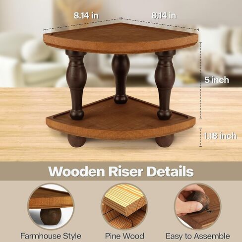 Corner Counter Shelf, 2-Tier Stackable Wood Risers for Display Decorative, Farmhouse Pedestal Stand, Bathroom Kitchen Counter Organizer Soap Dispenser Tray and Sponge Holder in Saudi Arabia