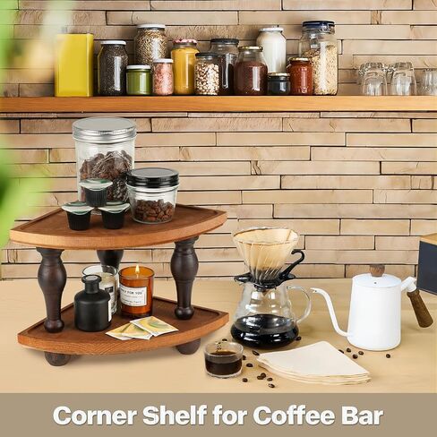 Corner Counter Shelf, 2-Tier Stackable Wood Risers for Display Decorative, Farmhouse Pedestal Stand, Bathroom Kitchen Counter Organizer Soap Dispenser Tray and Sponge Holder in Saudi Arabia