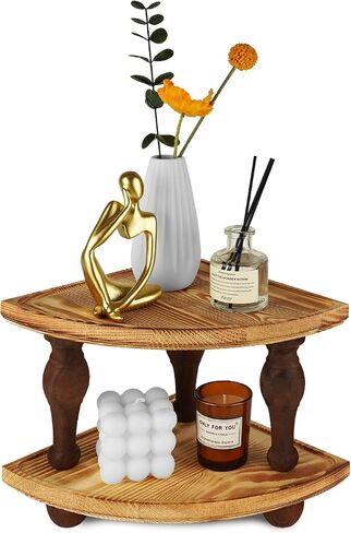 Corner Counter Shelf, 2-Tier Stackable Wood Risers for Display Decorative, Farmhouse Pedestal Stand, Bathroom Kitchen Counter Organizer Soap Dispenser Tray and Sponge Holder in Saudi Arabia