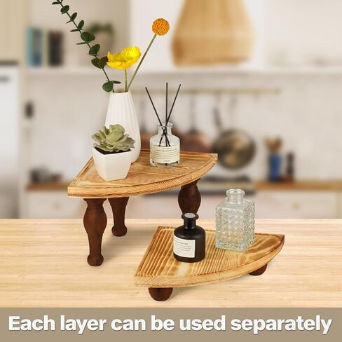 Corner Counter Shelf, 2-Tier Stackable Wood Risers for Display Decorative, Farmhouse Pedestal Stand, Bathroom Kitchen Counter Organizer Soap Dispenser Tray and Sponge Holder in Saudi Arabia