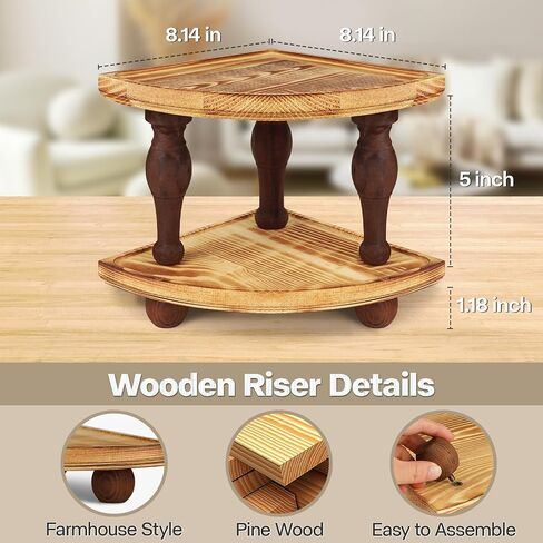 Corner Counter Shelf, 2-Tier Stackable Wood Risers for Display Decorative, Farmhouse Pedestal Stand, Bathroom Kitchen Counter Organizer Soap Dispenser Tray and Sponge Holder in Saudi Arabia