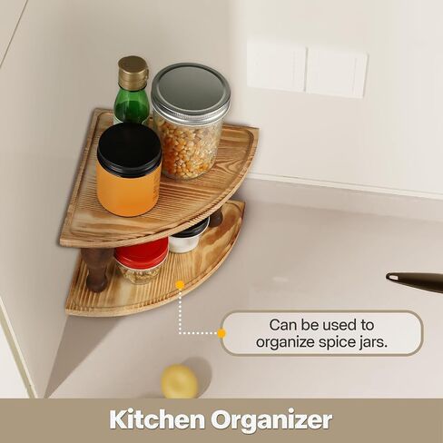 Corner Counter Shelf, 2-Tier Stackable Wood Risers for Display Decorative, Farmhouse Pedestal Stand, Bathroom Kitchen Counter Organizer Soap Dispenser Tray and Sponge Holder in Saudi Arabia