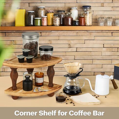Corner Counter Shelf, 2-Tier Stackable Wood Risers for Display Decorative, Farmhouse Pedestal Stand, Bathroom Kitchen Counter Organizer Soap Dispenser Tray and Sponge Holder in Saudi Arabia