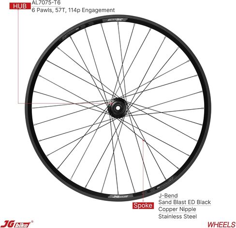 مجموعة عجلات الدراجة الجبلية JGbike M30 26 بوصة 27.5 بوصة 29 بوصة جاهزة بدون أنابيب مع 57T 6 مخالب 114 نقطة 32 ساعة، حامل فرامل قرصية من خليط معدني مزدوج الجدار 6 مسامير لسائق Shimano SRAM in Kuwait