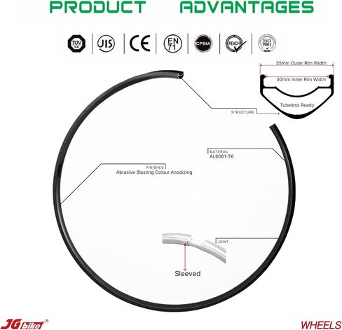 مجموعة عجلات الدراجة الجبلية JGbike M30 26 بوصة 27.5 بوصة 29 بوصة جاهزة بدون أنابيب مع 57T 6 مخالب 114 نقطة 32 ساعة، حامل فرامل قرصية من خليط معدني مزدوج الجدار 6 مسامير لسائق Shimano SRAM in Kuwait