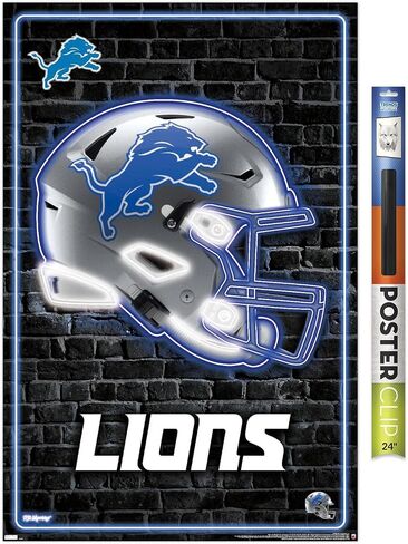 ملصق حائط من Trends International NFL Detroit Lions - خوذة نيون 23، 22.37 بوصة × 34.00 بوصة، حزمة ملصق ومشبك in Saudi Arabia