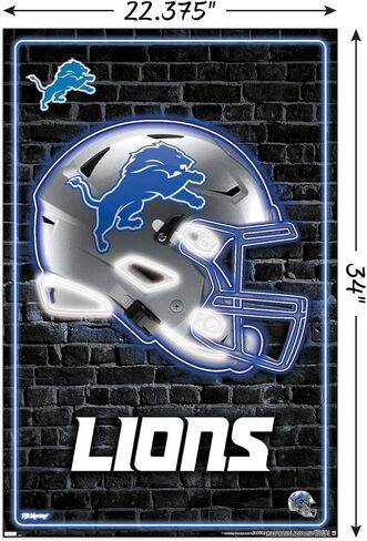 ملصق حائط من Trends International NFL Detroit Lions - خوذة نيون 23، 22.37 بوصة × 34.00 بوصة، حزمة ملصق ومشبك in Saudi Arabia