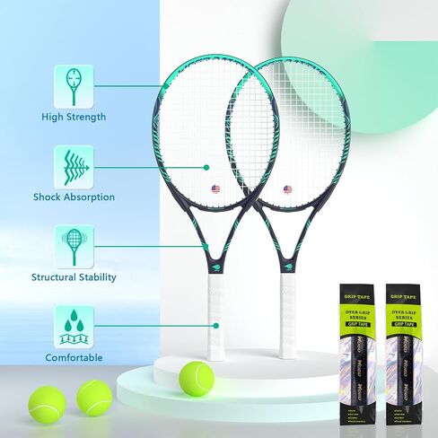 Adult 2 Player Tennis Racket Perfect for Beginner and Professional Players, 27" Speed Tennis Racquet Include Tennis Balls, Overgrips, Tennis Bag, Vibration Dampe, Cover in Kuwait