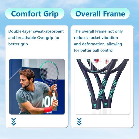 Adult 2 Player Tennis Racket Perfect for Beginner and Professional Players, 27" Speed Tennis Racquet Include Tennis Balls, Overgrips, Tennis Bag, Vibration Dampe, Cover in Kuwait
