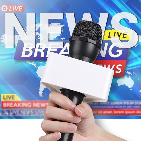 Facmogu 2024 New Microphone Flag Station, Portable Cube Hexagon Mic Flags, ABS Foam Microphone Logo Flag Station, Custom Mic Flag Microphone Accessories for Interview KTV Reporter Host (Black & White) in Saudi Arabia