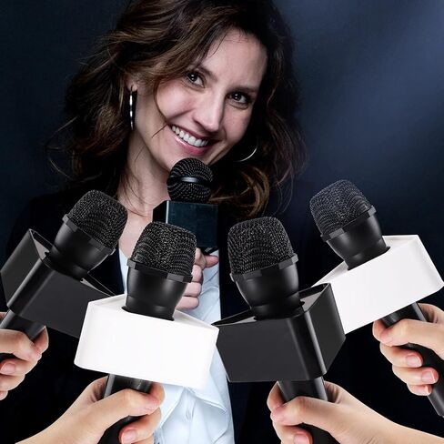 Facmogu 2024 New Microphone Flag Station, Portable Cube Hexagon Mic Flags, ABS Foam Microphone Logo Flag Station, Custom Mic Flag Microphone Accessories for Interview KTV Reporter Host (Black & White) in Saudi Arabia