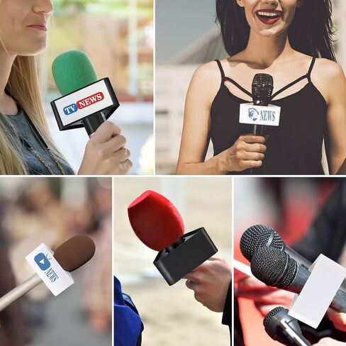 Facmogu 2024 New Microphone Flag Station, Portable Cube Hexagon Mic Flags, ABS Foam Microphone Logo Flag Station, Custom Mic Flag Microphone Accessories for Interview KTV Reporter Host (Black & White) in Saudi Arabia