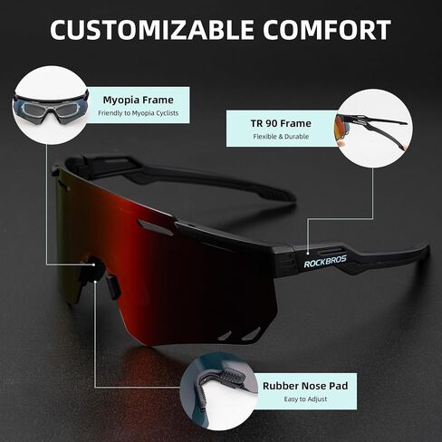 ROCKBROS Polarized Cycling Glasses, UV Protection Sports Sunglasses for Men Woman, Biking Sunglasses for Running Driving in Saudi Arabia