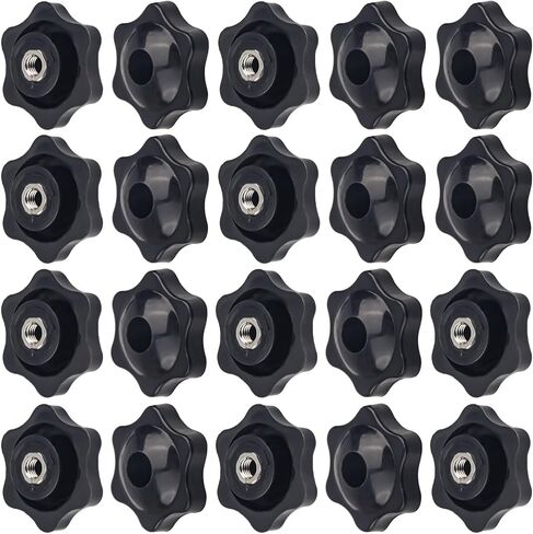 20PCS 1/4"-20 Knob Black, Screw-On Type Star Through Hole Knob，6-Star Shape Hand Tighten Clamping Knobs, Female Thread Nut Clamping Knob Grip Assortment Kit, Screw On Knob for T Track Bolts in Saudi Arabia