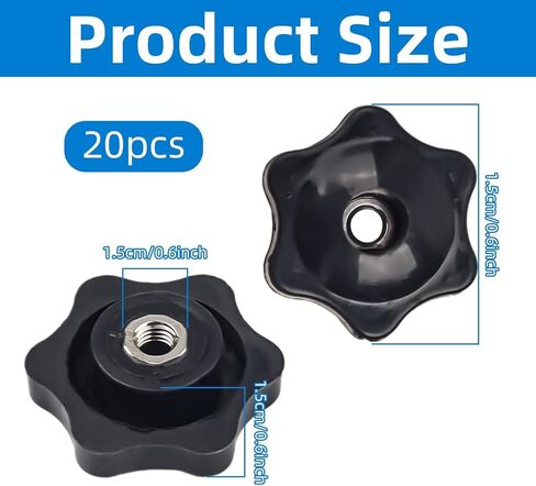20PCS 1/4"-20 Knob Black, Screw-On Type Star Through Hole Knob，6-Star Shape Hand Tighten Clamping Knobs, Female Thread Nut Clamping Knob Grip Assortment Kit, Screw On Knob for T Track Bolts in Saudi Arabia