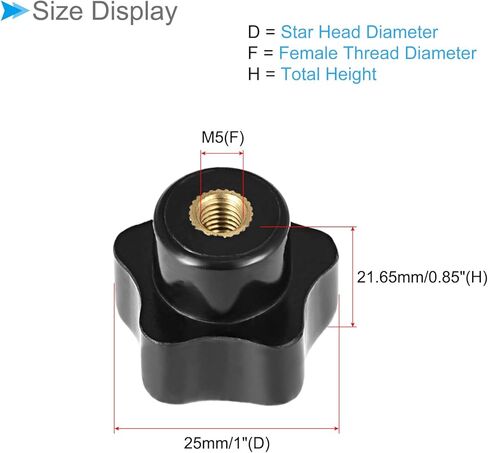 Star Knob, 25mm Diameter M5, Plastic Head Female Clamping Nut Handle Screw-On Thread Knob Grip - (Applications: for Mechanical Equipment), 5-Pieces in Kuwait