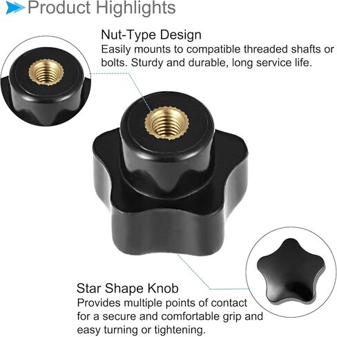 Star Knob, 25mm Diameter M5, Plastic Head Female Clamping Nut Handle Screw-On Thread Knob Grip - (Applications: for Mechanical Equipment), 5-Pieces in Kuwait