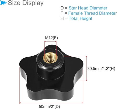 Star Knob, 25mm Diameter M5, Plastic Head Female Clamping Nut Handle Screw-On Thread Knob Grip - (Applications: for Mechanical Equipment), 5-Pieces in Kuwait