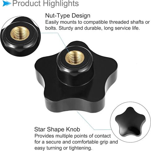 Star Knob, 25mm Diameter M5, Plastic Head Female Clamping Nut Handle Screw-On Thread Knob Grip - (Applications: for Mechanical Equipment), 5-Pieces in Kuwait