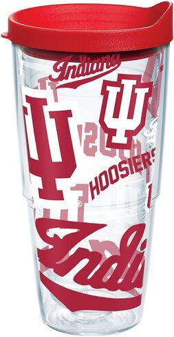 كوب Tervis مصنوع في الولايات المتحدة الأمريكية بجدار مزدوج من جامعة إنديانا IU Hoosiers معزول يحافظ على المشروبات باردة وساخنة، زجاجة مياه سعة 24oz، في كل مكان in Kuwait