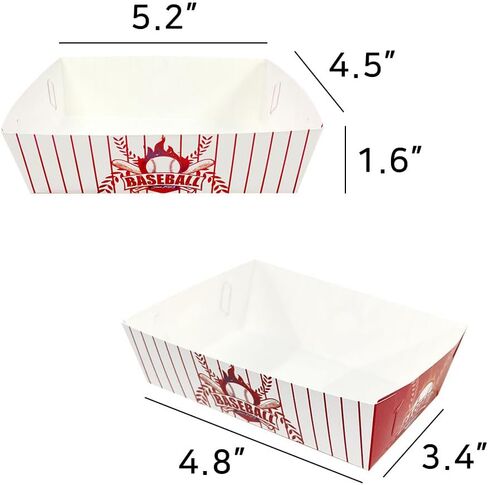 Baseball Paper Serving Trays - (60 Pack) 2 Lb Red and White Disposable Food Boats Eco Friendly For Concession Food & Condiments Carnivals Hot Dog Nacho in Saudi Arabia