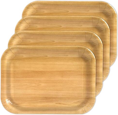 15 Pcs Disposable Wood Large Rectangle Trays Disposable Wooden Serving Trays Rustic Brown Heavy-Duty Paper Plates for Picnic BBQ Birthday Parties Barbecue Weddings Table Decor Dessert Cupcake Display in Saudi Arabia