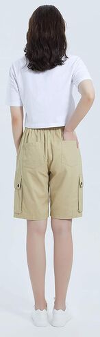 XinYangNi Women's Cargo Shorts Elastic Waist Drawstring Cotton Loose Fit Casual Lightweight Outdoor Multi Pocket Twill Pants in Saudi Arabia