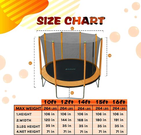 SkyBound 10FT 12FT 14FT 15FT 16FT Trampoline with Enclosure Net, Large Trampoline for Kids and Adults - ASTM Approved - Heavy Duty Recreational Trampolines - Outdoor Trampoline for Kids - Outdoor Fun in Saudi Arabia