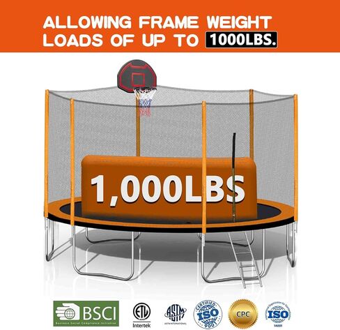 SkyBound 10FT 12FT 14FT 15FT 16FT Trampoline with Enclosure Net, Large Trampoline for Kids and Adults - ASTM Approved - Heavy Duty Recreational Trampolines - Outdoor Trampoline for Kids - Outdoor Fun in Saudi Arabia