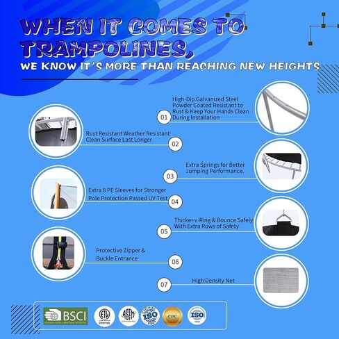 SkyBound 10FT 12FT 14FT 15FT 16FT ترامبولين مع شبكة مغلقة، ترامبولين كبير للأطفال والكبار - معتمد من ASTM - ترامبولين ترفيهية شديدة التحمل - ترامبولين خارجي للأطفال - متعة في الهواء الطلق in Kuwait