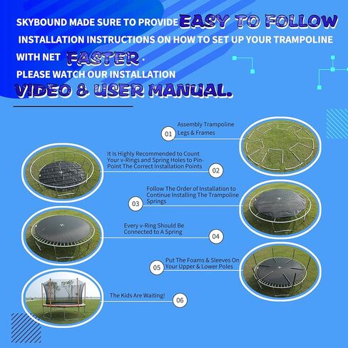 SkyBound 10FT 12FT 14FT 15FT 16FT ترامبولين مع شبكة مغلقة، ترامبولين كبير للأطفال والكبار - معتمد من ASTM - ترامبولين ترفيهية شديدة التحمل - ترامبولين خارجي للأطفال - متعة في الهواء الطلق in Kuwait