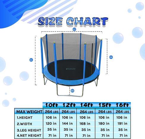 SkyBound 10FT 12FT 14FT 15FT 16FT ترامبولين مع شبكة مغلقة، ترامبولين كبير للأطفال والكبار - معتمد من ASTM - ترامبولين ترفيهية شديدة التحمل - ترامبولين خارجي للأطفال - متعة في الهواء الطلق in Kuwait