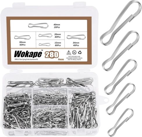 280 قطعة 304 خطافات زنبركية من الفولاذ المقاوم للصدأ، 3/4 بوصة 1 بوصة 6/5 بوصة 7/5 بوصة 8/5 بوصة ترقية معدنية 304 خطافات زنبركية من الفولاذ المقاوم للصدأ، خطاف مشبك معدني مقاوم للصدأ in Kuwait