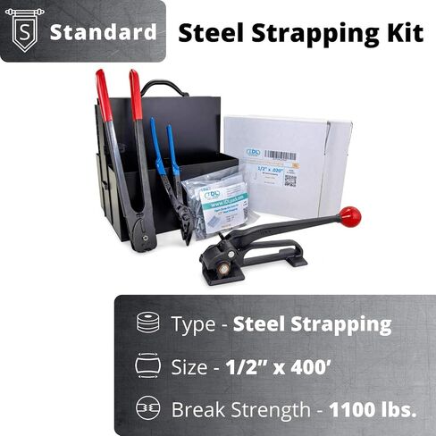 IDL Packaging Portable 1/2" x 400' Steel Strapping Kit, 1100 lbs Break Strength – Full Packaging Strapping Solution – Standard Banding Kit - Enough Strapping and Seals for 200 Uses Before Refill in Saudi Arabia