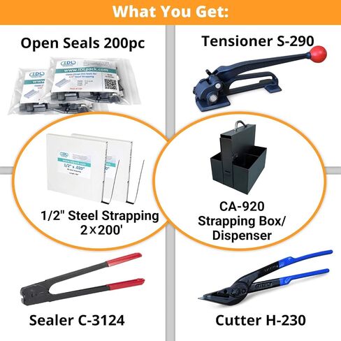 IDL Packaging Portable 1/2" x 400' Steel Strapping Kit, 1100 lbs Break Strength – Full Packaging Strapping Solution – Standard Banding Kit - Enough Strapping and Seals for 200 Uses Before Refill in Saudi Arabia