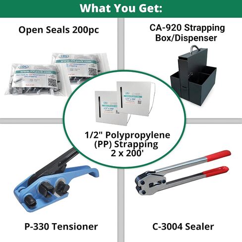 IDL Packaging Portable 1/2" x 400' Steel Strapping Kit, 1100 lbs Break Strength – Full Packaging Strapping Solution – Standard Banding Kit - Enough Strapping and Seals for 200 Uses Before Refill in Saudi Arabia
