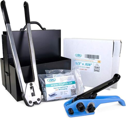 IDL Packaging Portable 1/2" x 400' Steel Strapping Kit, 1100 lbs Break Strength – Full Packaging Strapping Solution – Standard Banding Kit - Enough Strapping and Seals for 200 Uses Before Refill in Saudi Arabia