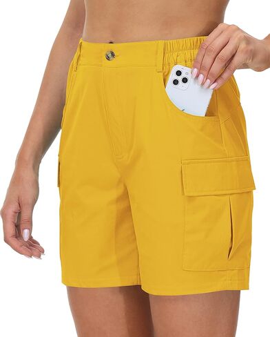 شورت Cakulo نسائي للتنزه سيرًا على الأقدام مقاس 6 بوصات، سريع الجفاف، مقاس كبير، برمودا خفيف الوزن، كاجوال للمشي، مطاط، جولف، نشط، صيفي، ماجلان، للسفر، العمل مع جيوب، مقاوم للماء، خريف، أصفر M in Kuwait